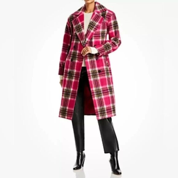 AQUA 81720 Women's Sz Medium Pink Plaid Duster Trench Coat - Picture 9 of 9